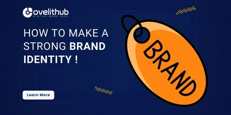 OveliTHub article banner on building a strong brand identity, with a large orange tag reading BRAND