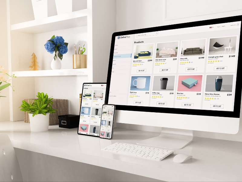 Responsive website design displayed on laptop, tablet, and phone