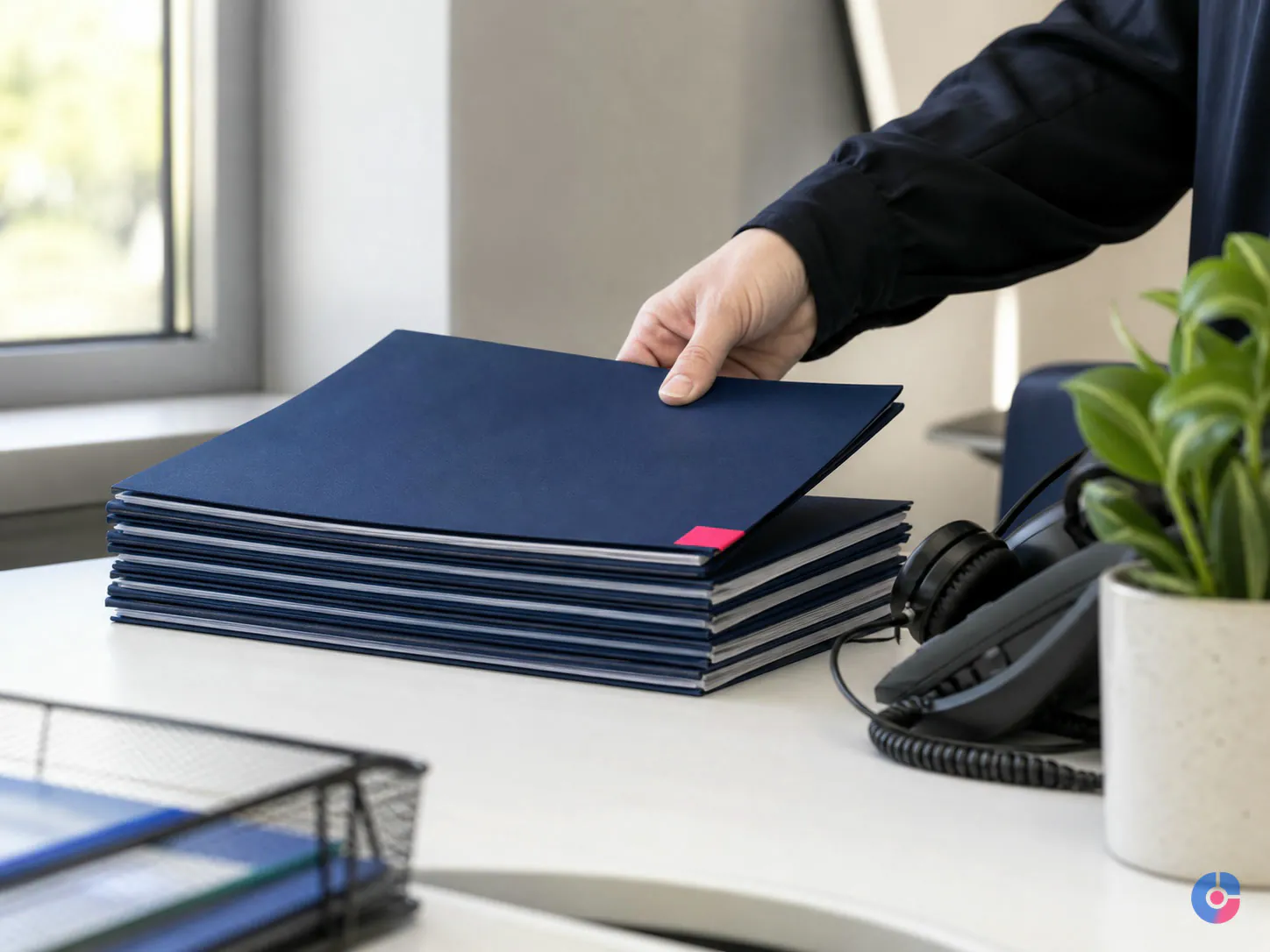 Admissions folder placed on a desk beside a headset during a school enrolment period