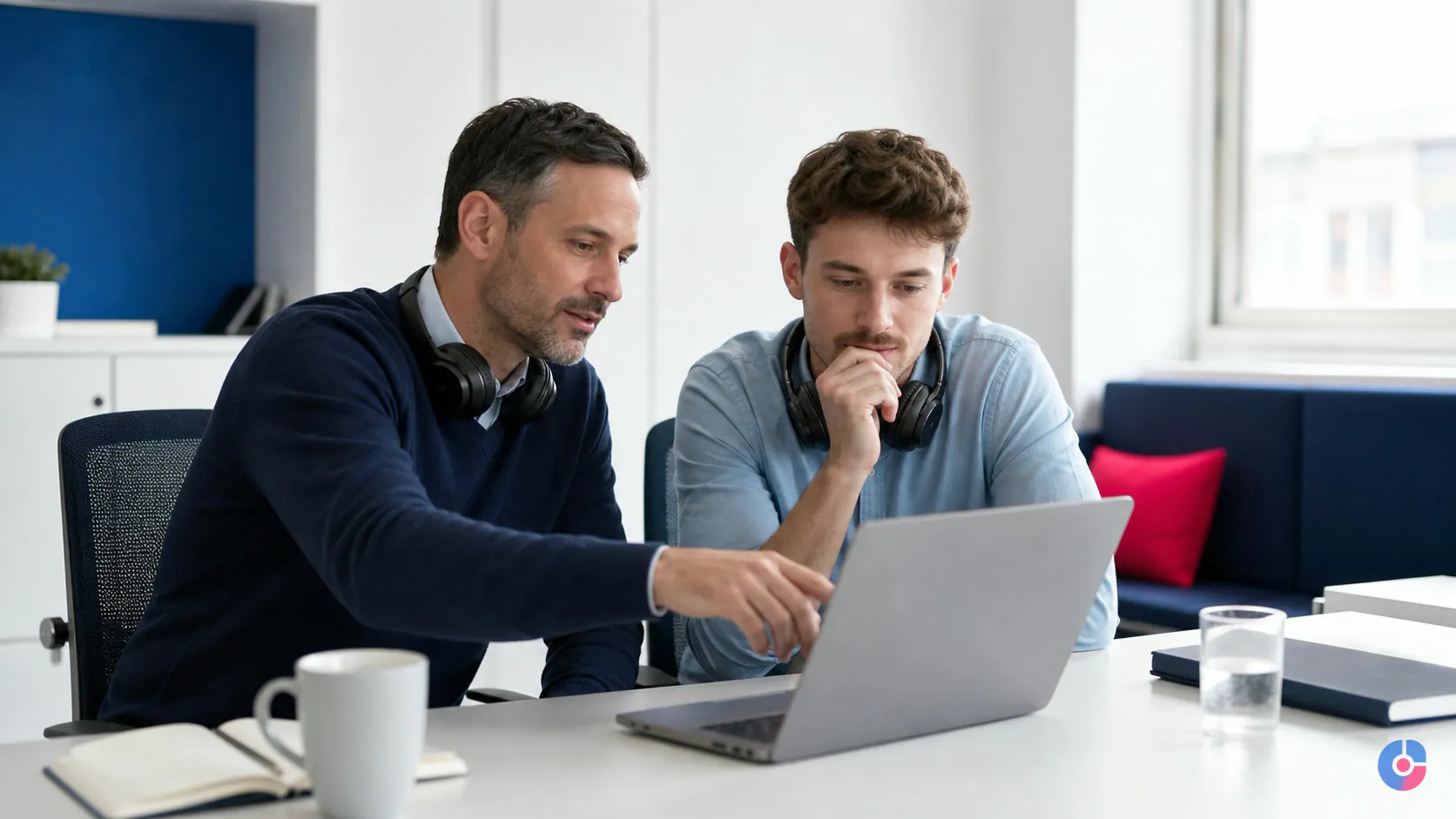 Sales manager coaching a new appointment setter through a recorded call review