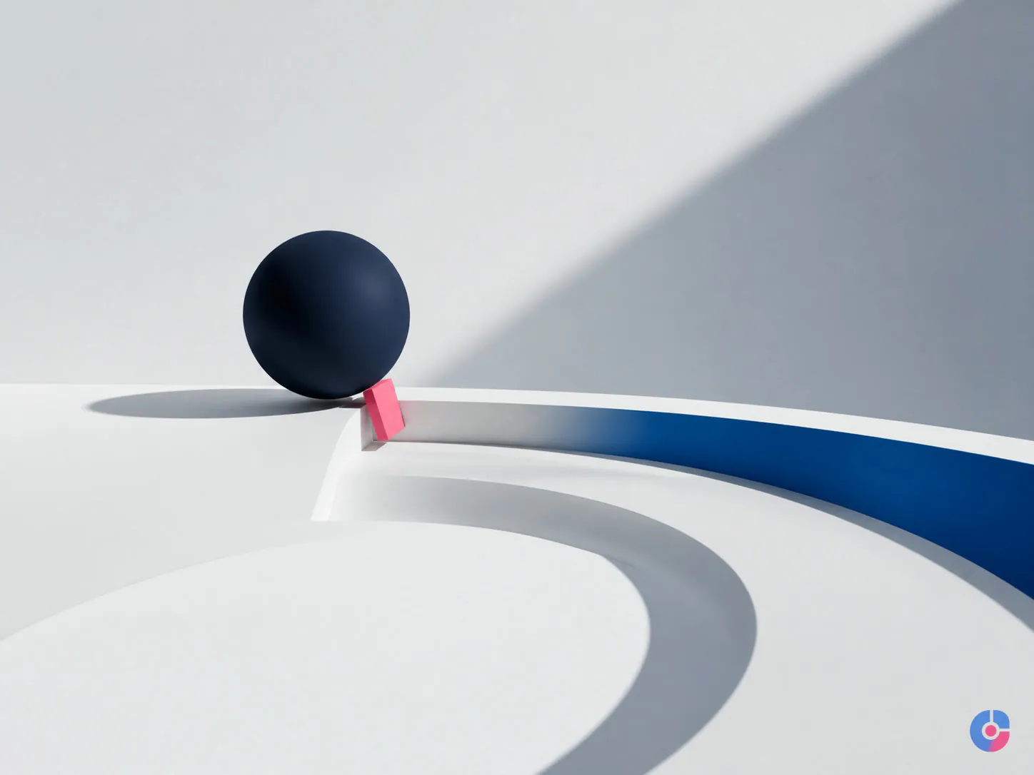 Sphere supported over a gap to represent chat rescuing a hesitating buyer