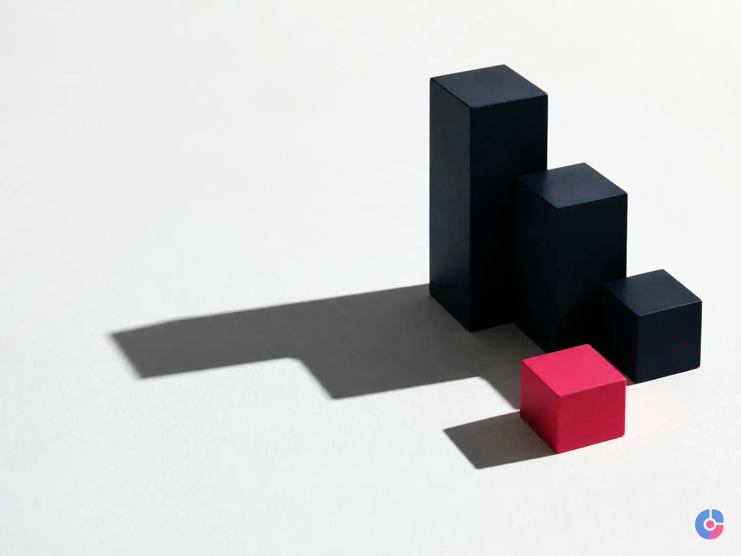 Minimal block still life representing triangulation of separate marketing attribution sources