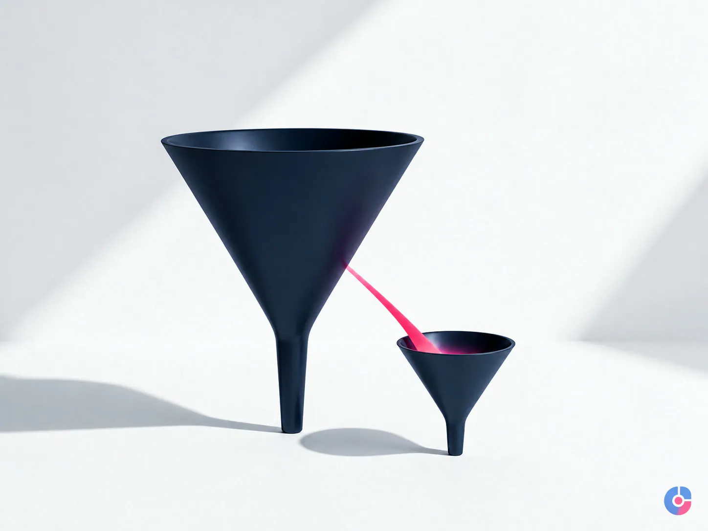 Two funnels illustrating awareness spend feeding conversion spend in a Meta campaign