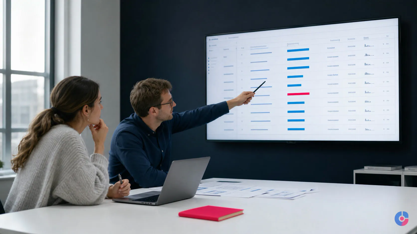 Researchers reviewing a target account list for a B2B lead generation programme