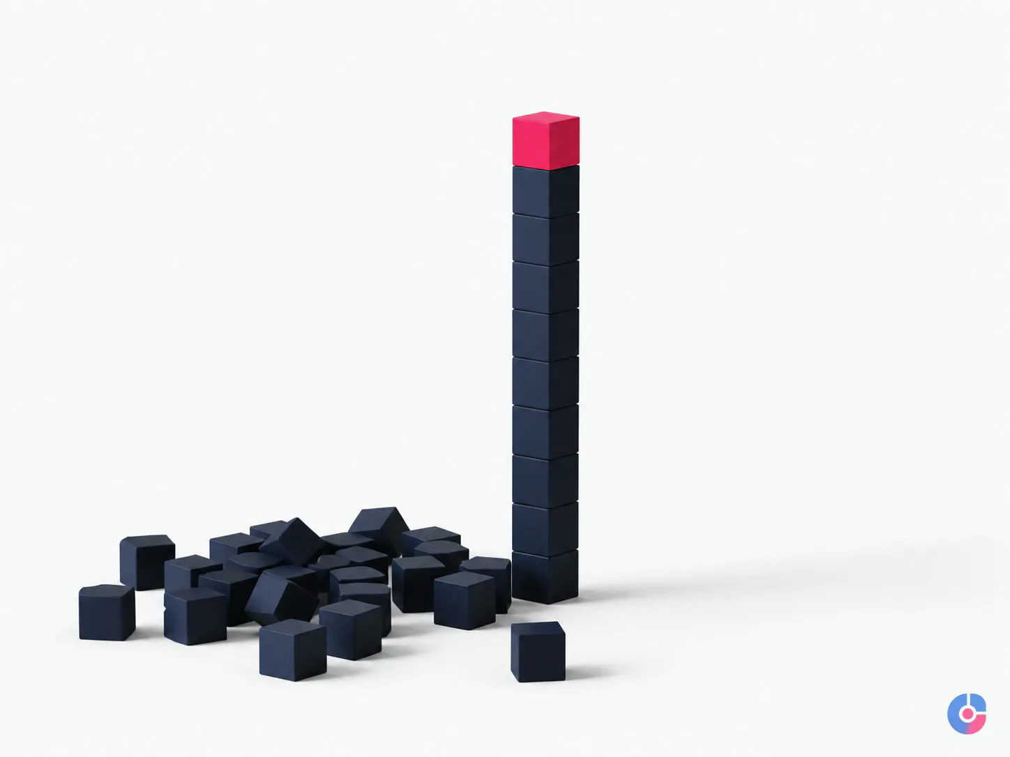 Accumulating cubes concept representing bottom up market sizing from countable units