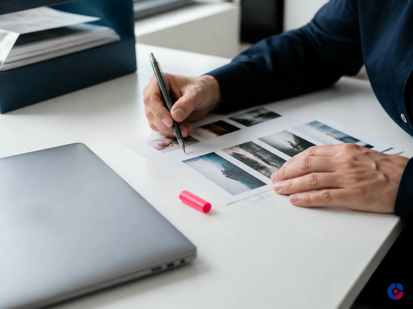 Quality reviewer marking a sampled work sheet inside a managed BPO team