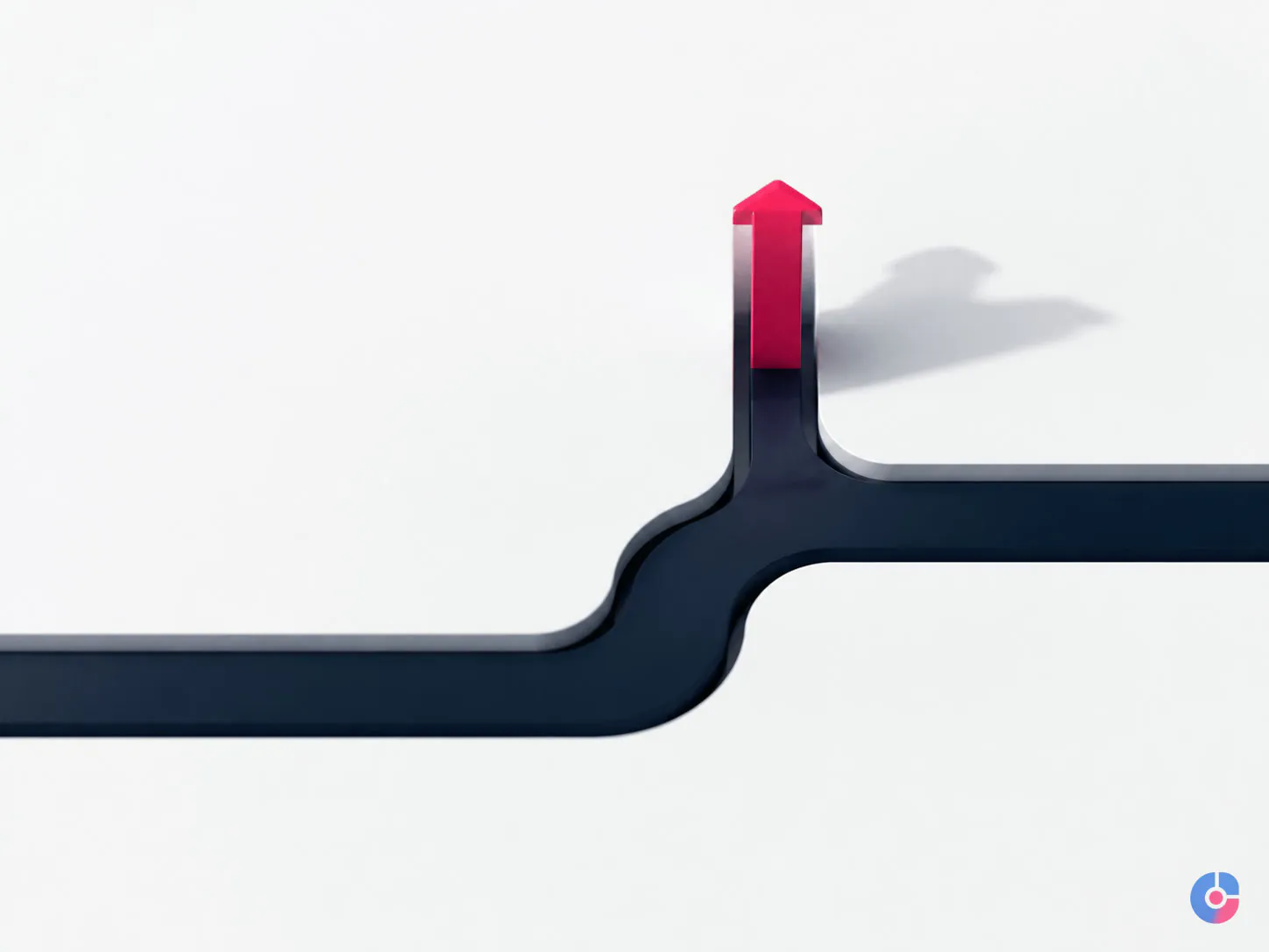 Channel with one branch rising sharply representing an immediate clinical escalation path
