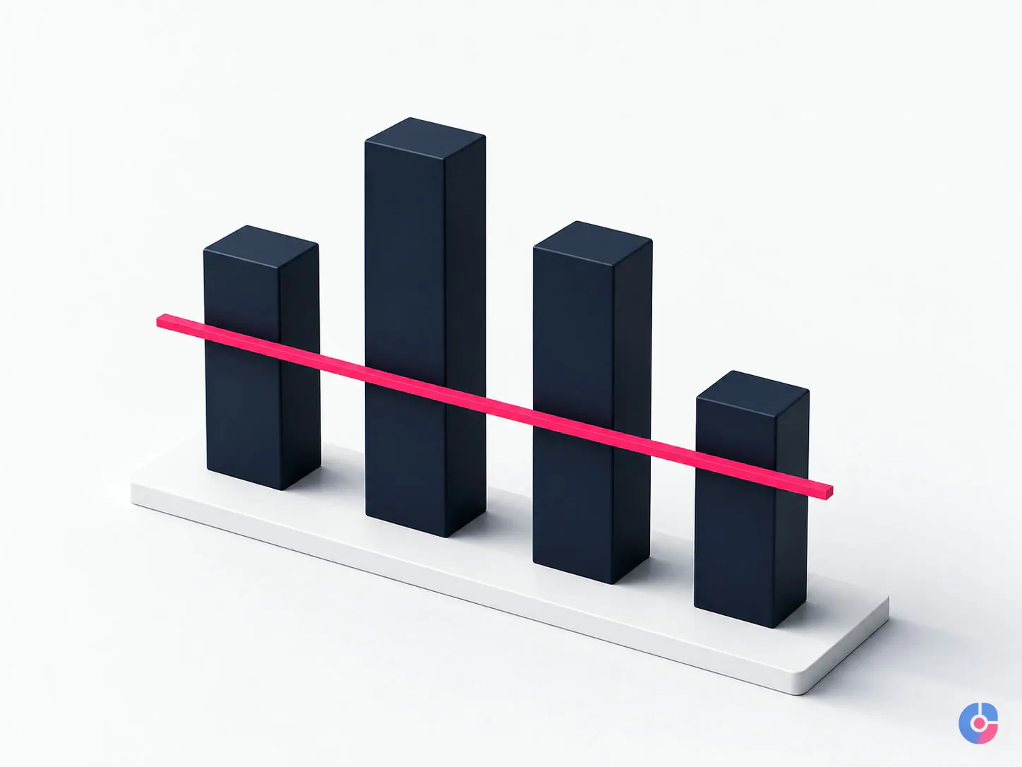 Isometric render of four communication competencies scored against a benchmark line