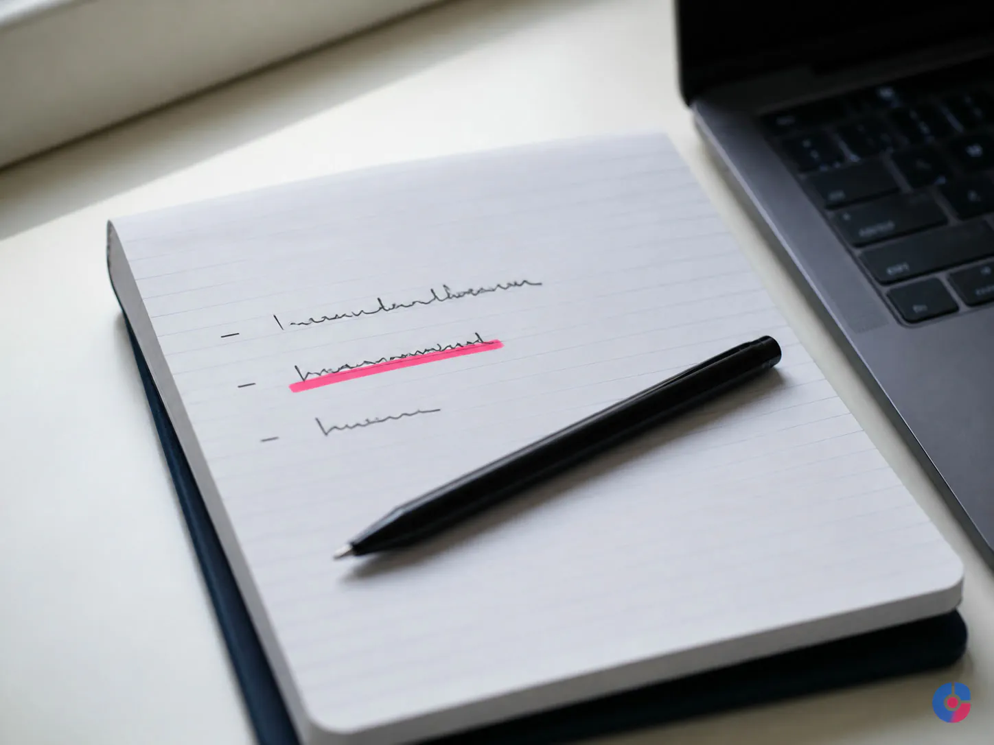 Short handwritten progress note representing a concise daily report for a remote team
