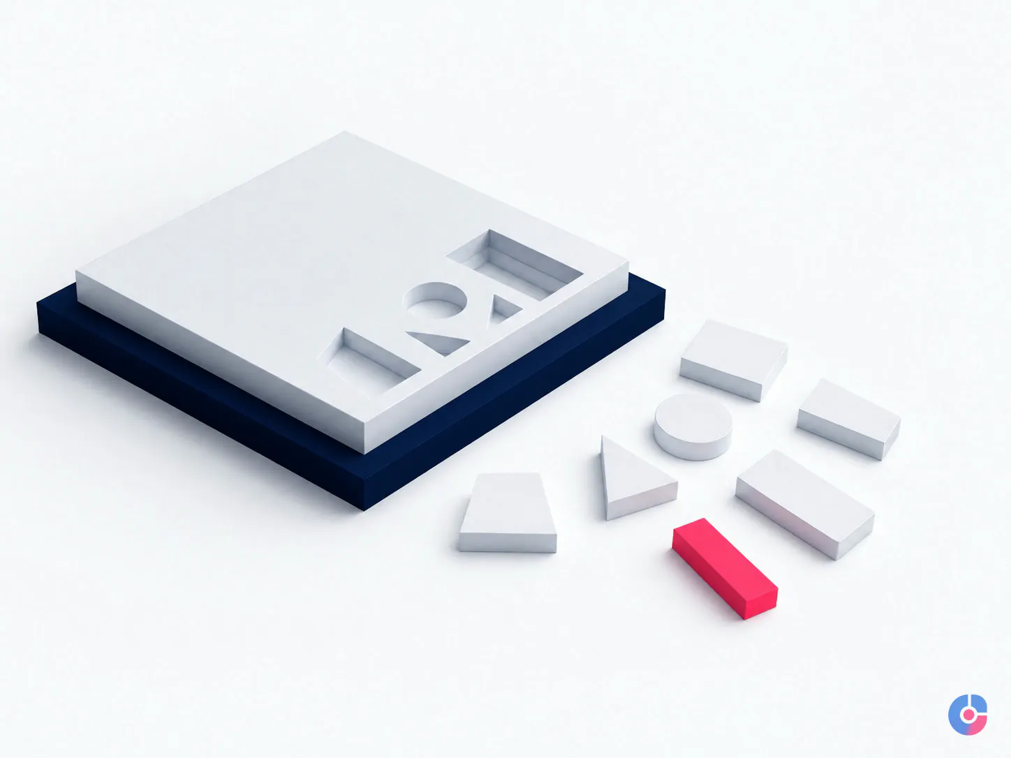 Isometric render showing one long content asset divided into smaller channel pieces