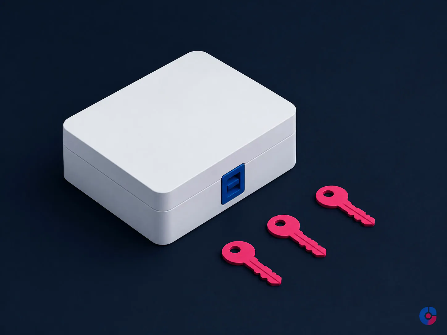 Isometric render of separately granted keys representing controlled assistant access