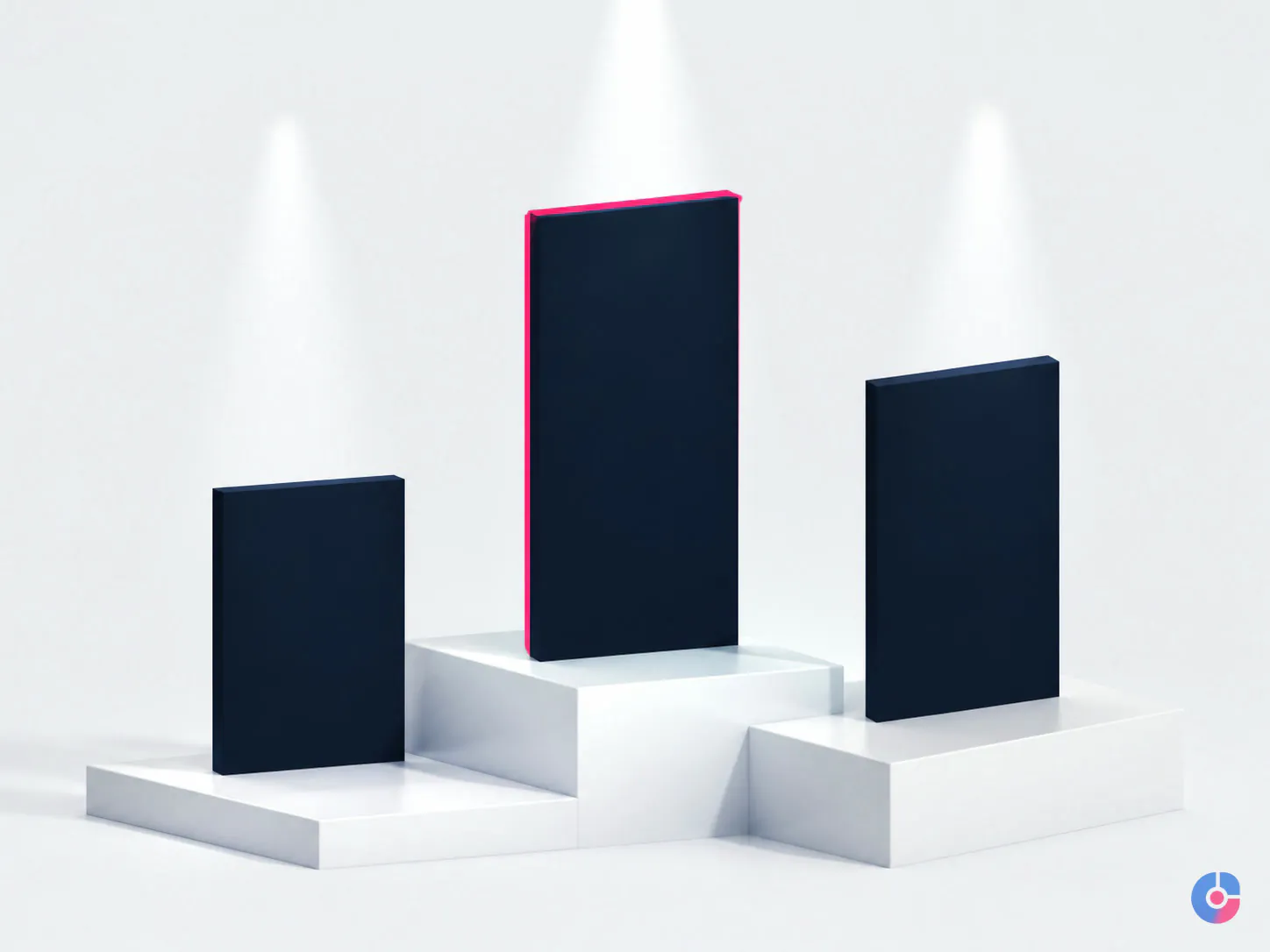 Abstract render of three creative angles tested in parallel for a paid social campaign