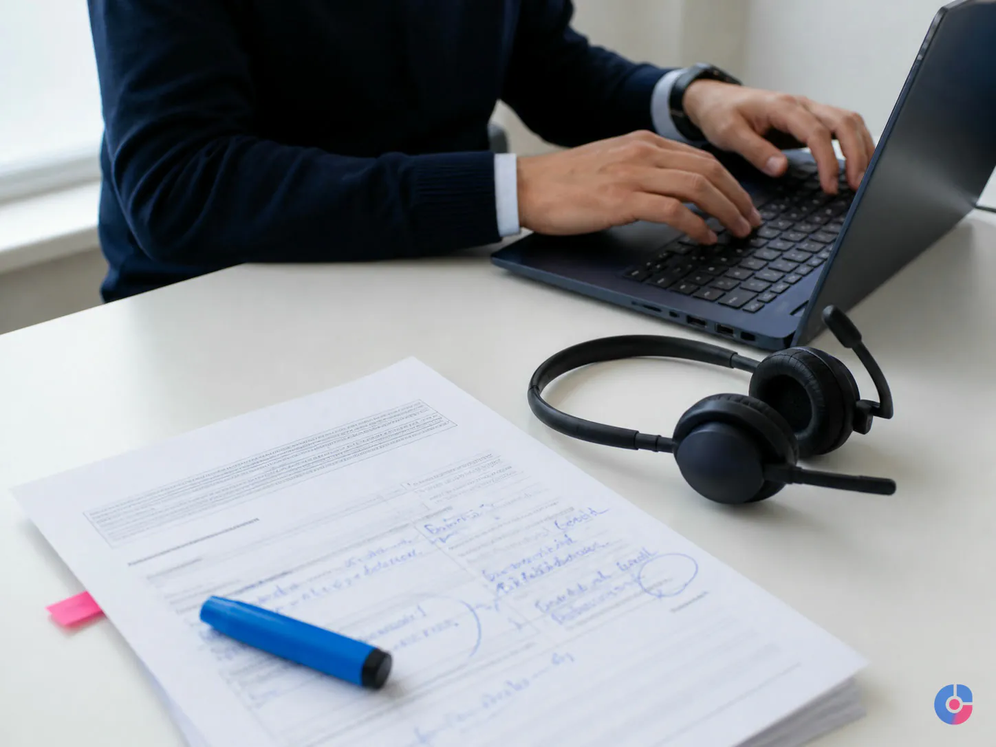 Support specialist entering post-call notes and updates into the CRM