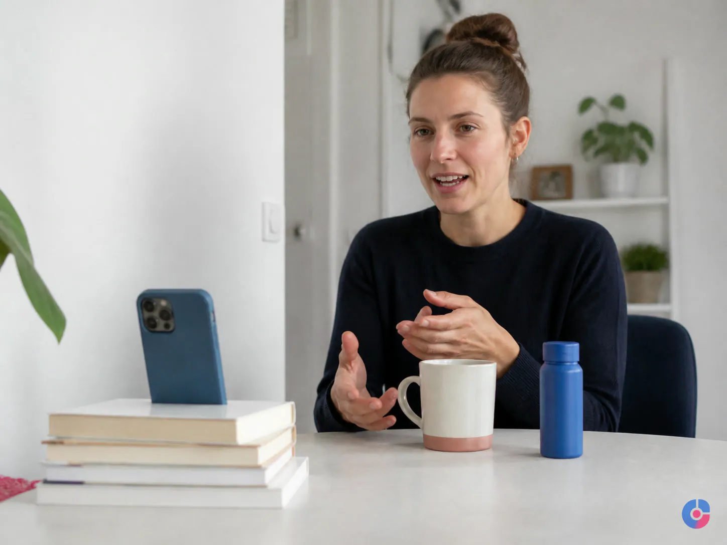 Customer recording a testimonial video on a phone for a social advertising campaign