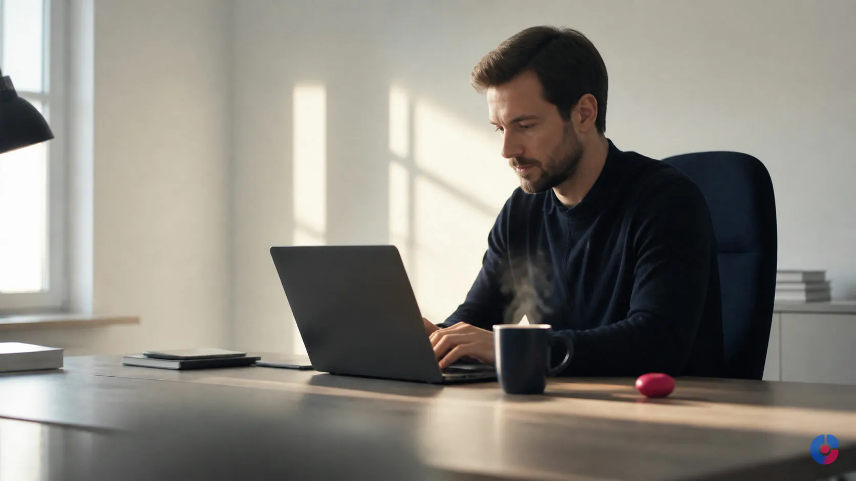 Manager reading remote team daily reports at the start of the working day