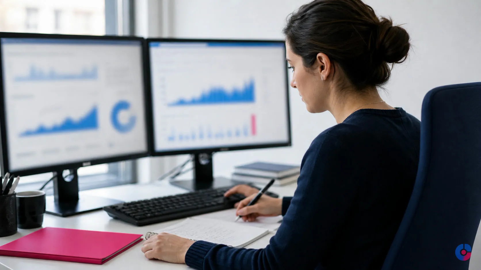 Research analyst cross-checking company sources during a data enrichment project