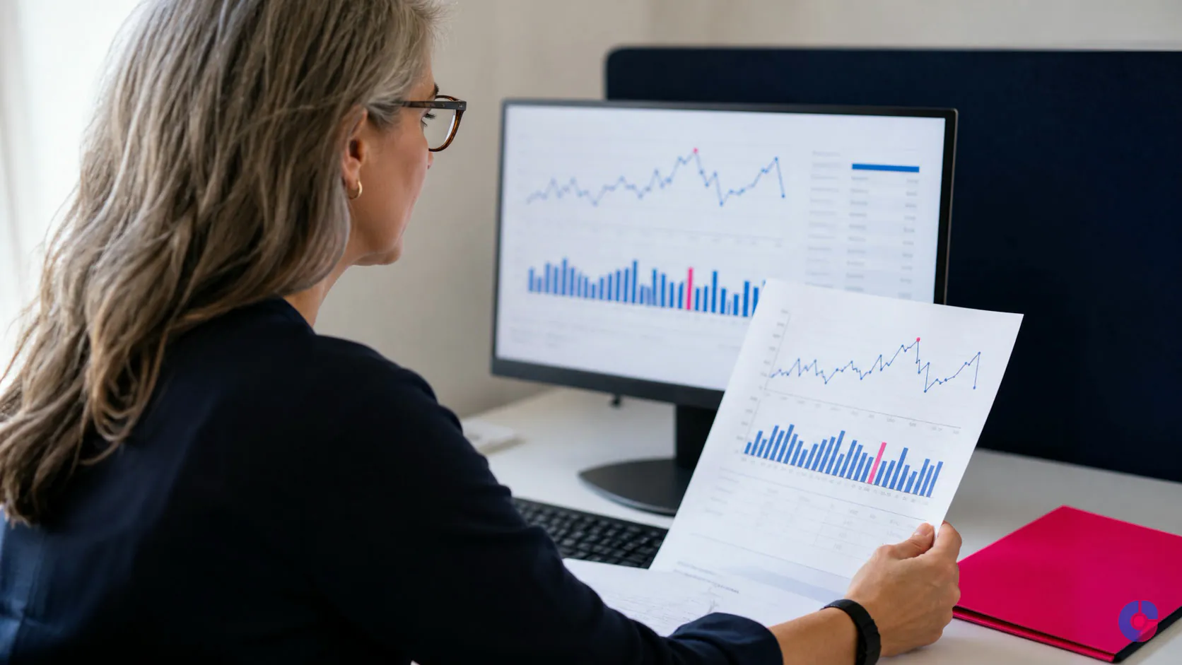 Records specialist cross-checking a customer record against an authoritative reference source