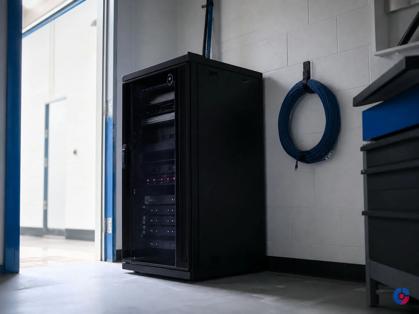 Tidy server rack representing tested database backup and recovery infrastructure