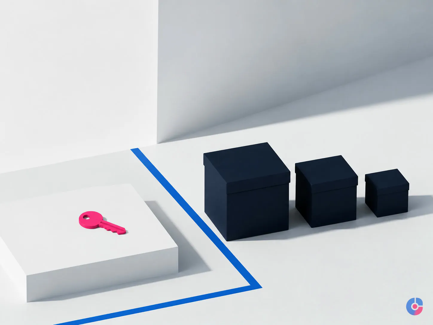 Key beside three closed boxes representing agreed decision rights for an assistant