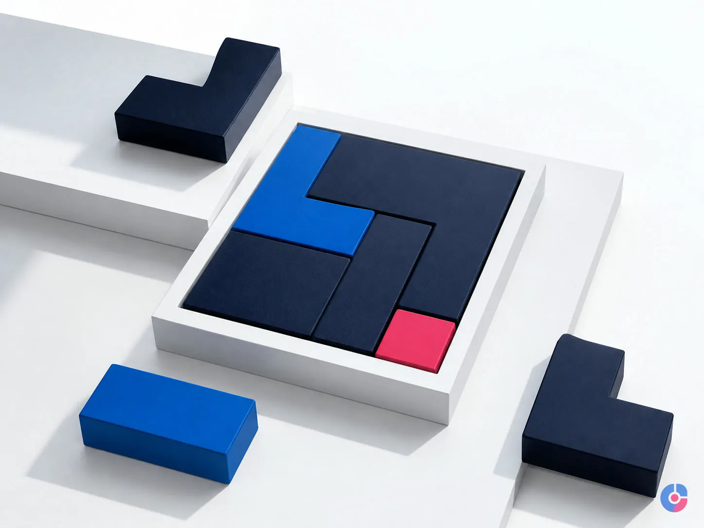 Interlocking blocks forming a frame to represent a reusable design template system