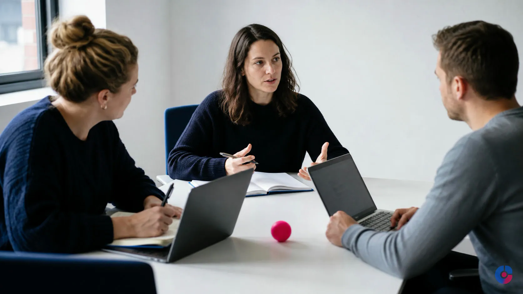 Marketing lead briefing a digital marketing support team on recurring campaign tasks
