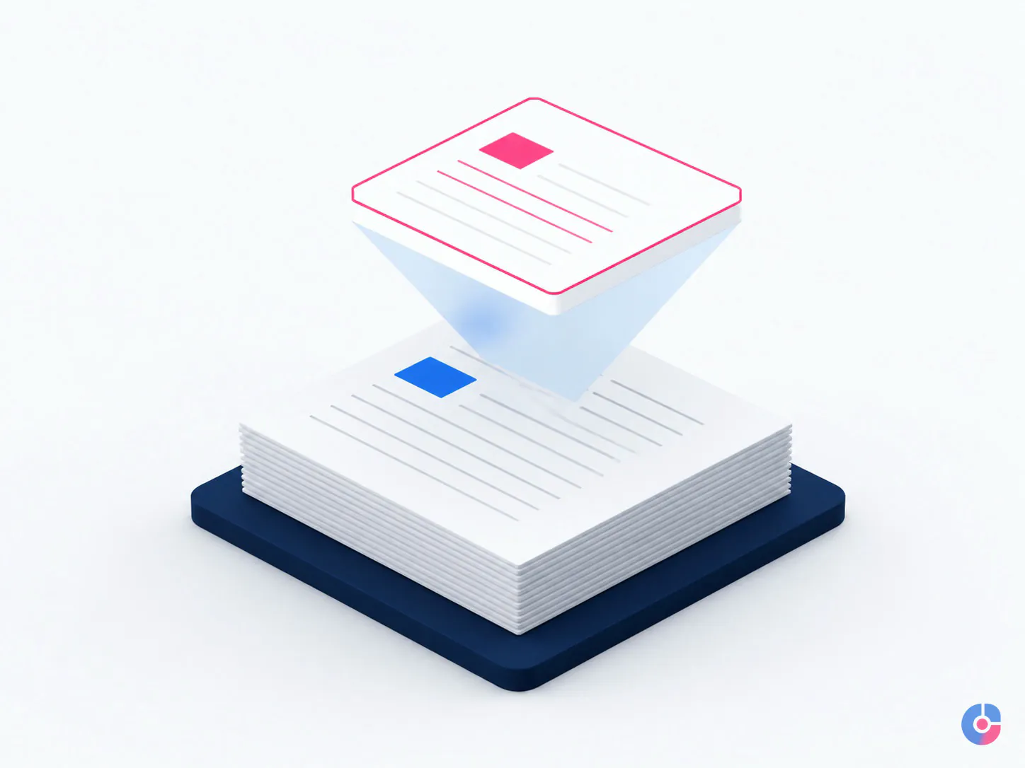 Isometric concept separating mechanical document assembly from the judgement layer