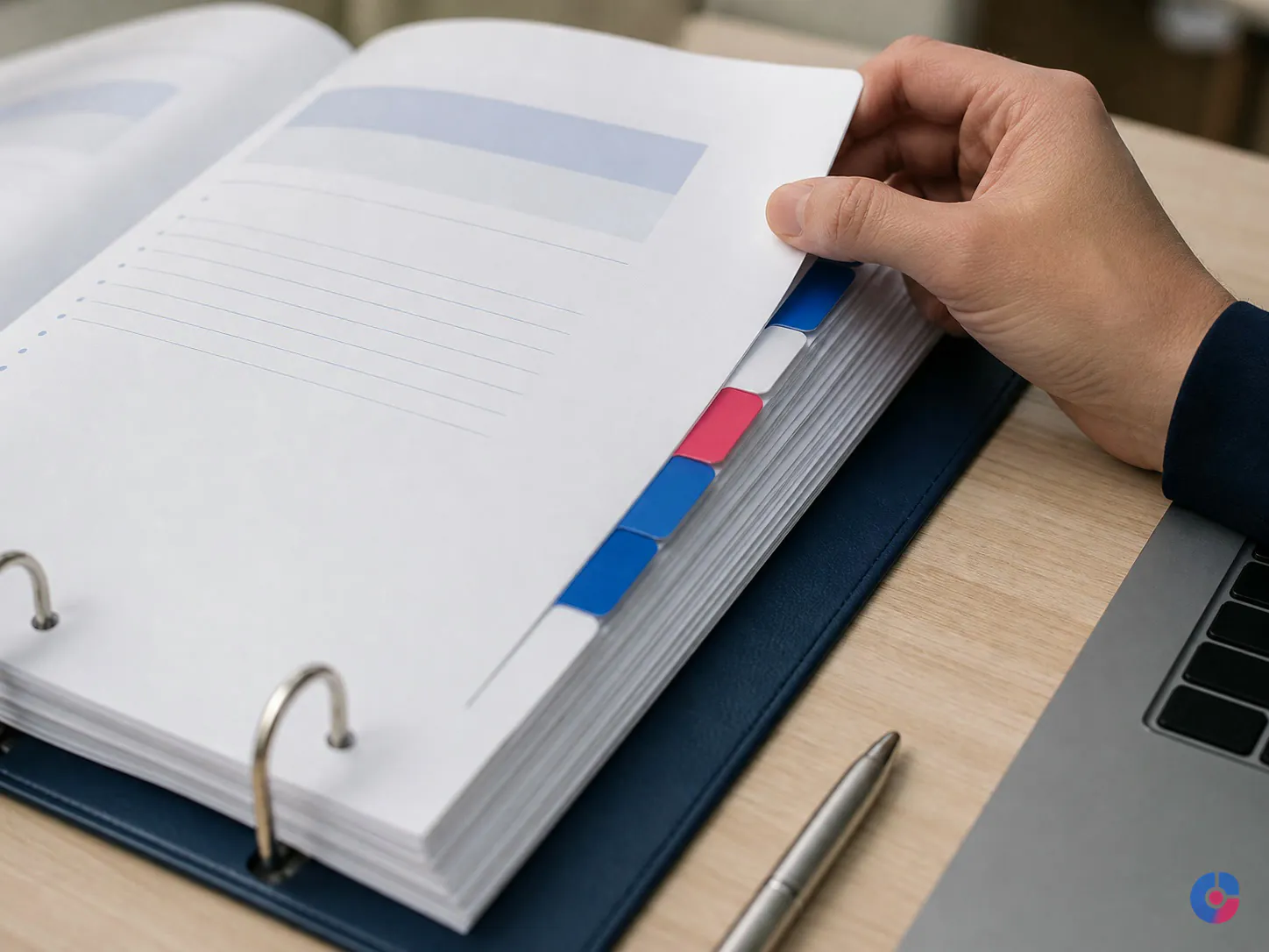 Documented process binder open at a tabbed section for continuity coverage