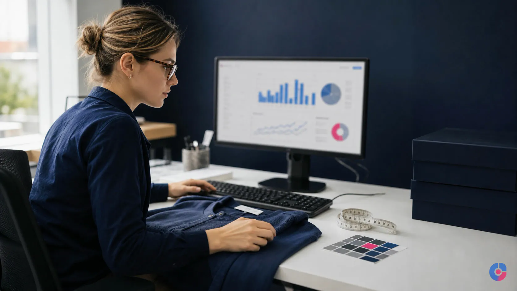 Catalogue coordinator recording product details for ecommerce data entry