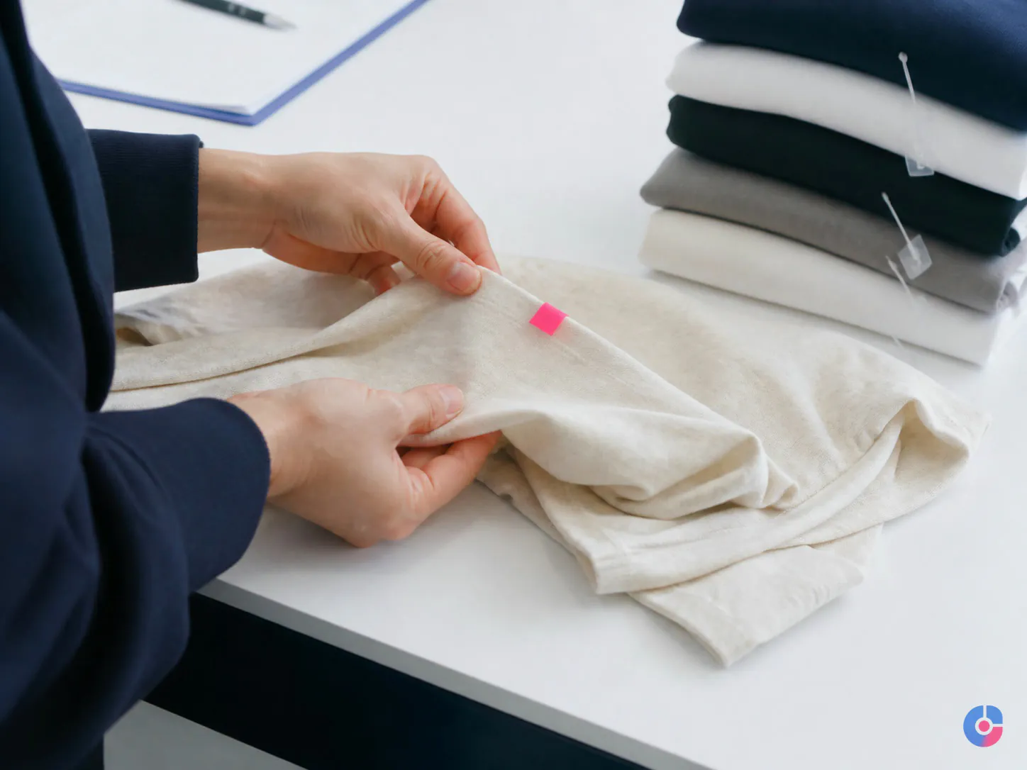 Hands inspecting and grading a returned item during ecommerce returns processing