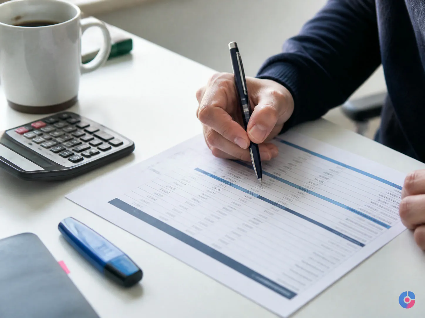 Hand calculating the running costs of an ecommerce platform on a printed sheet