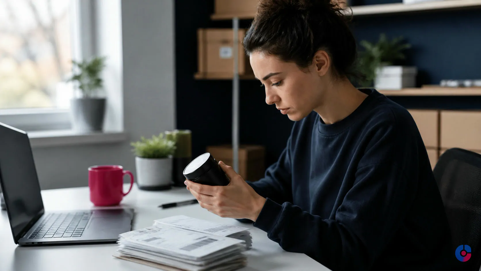 Ecommerce virtual assistant starting the daily store routine at a home workspace
