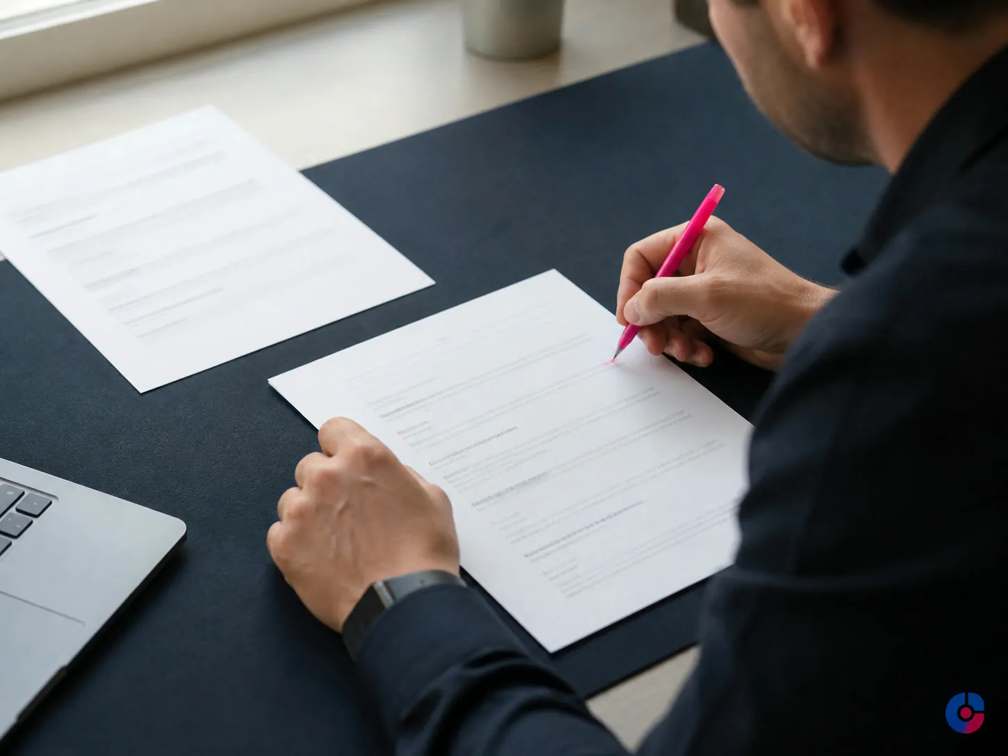 Team lead marking up a sampled email reply during a support quality review