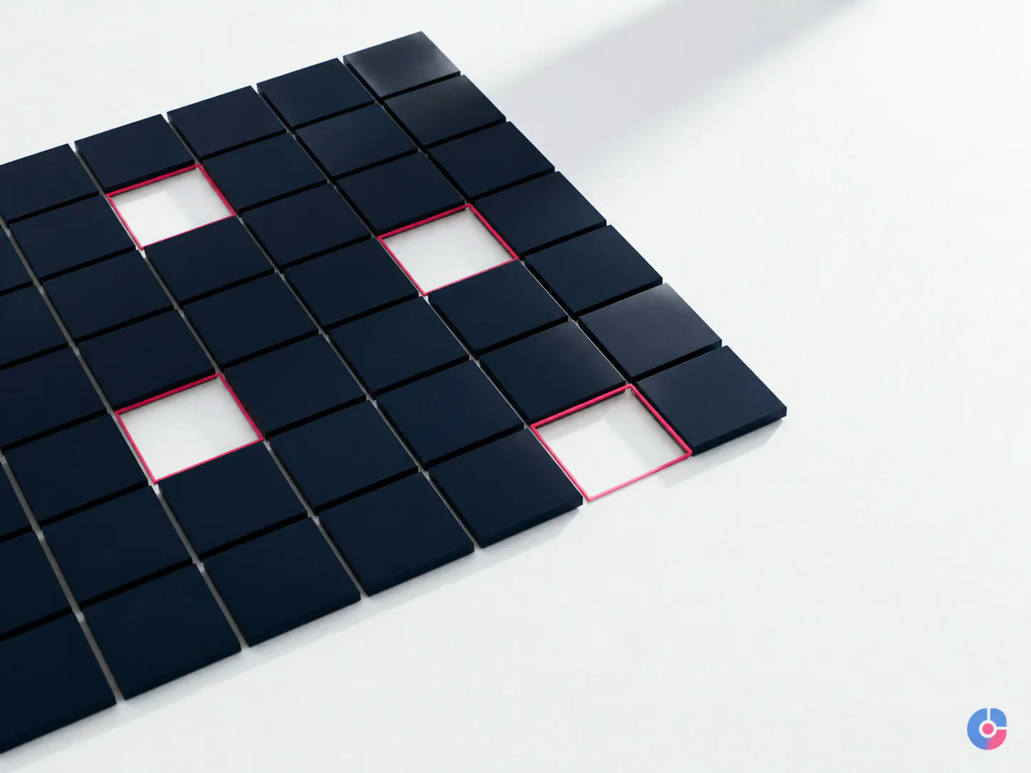 Grid of tiles with outlined gaps representing missing documents in employee files