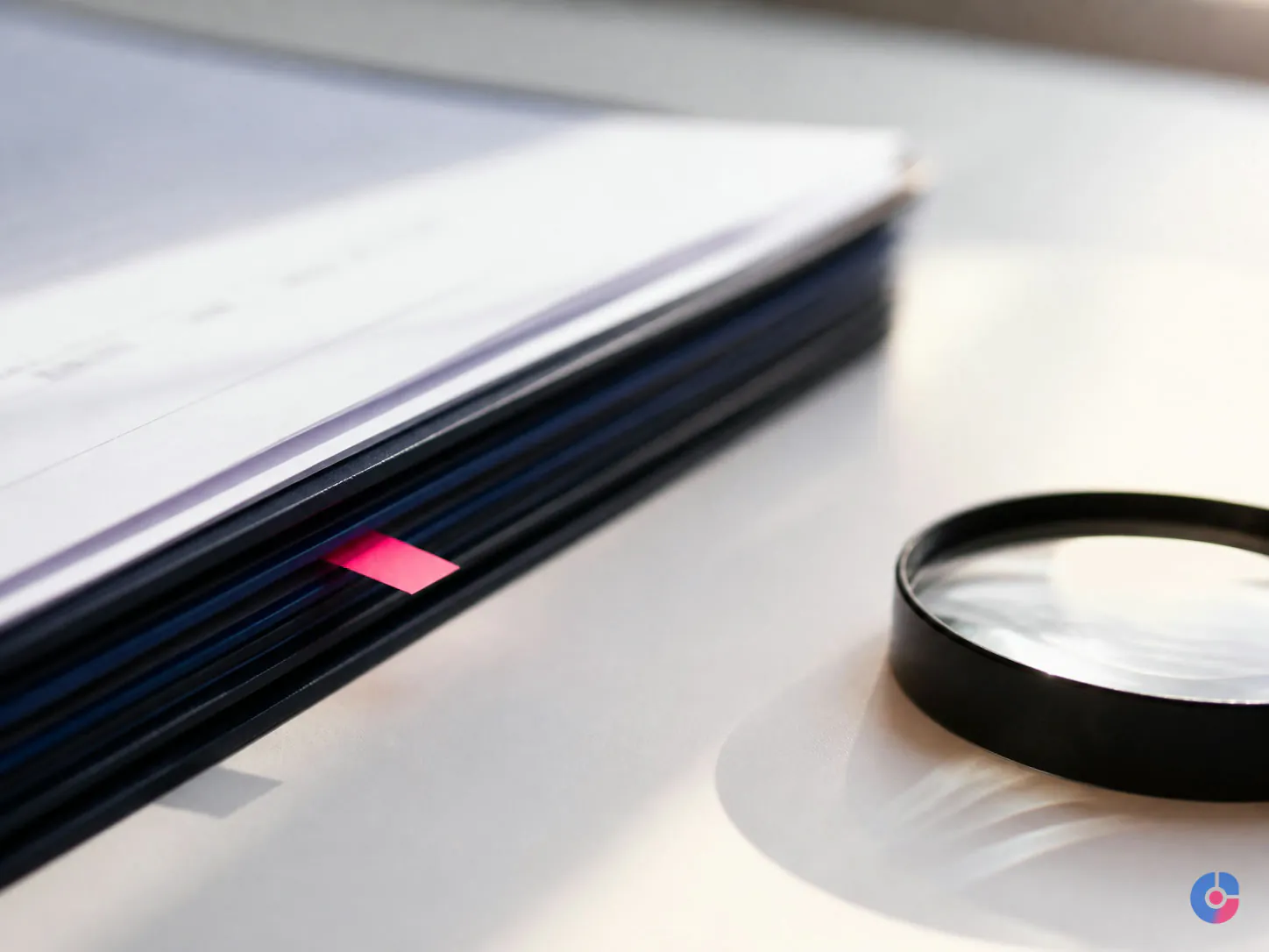 Reference documents and magnifying glass representing sourced evidence for enriched data