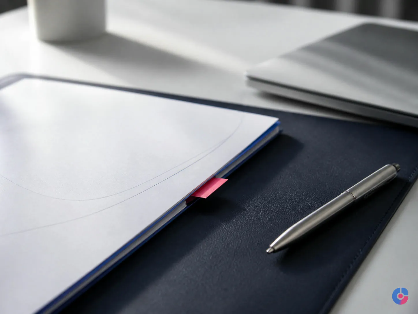 Prepared briefing materials laid out for a founder ahead of a meeting