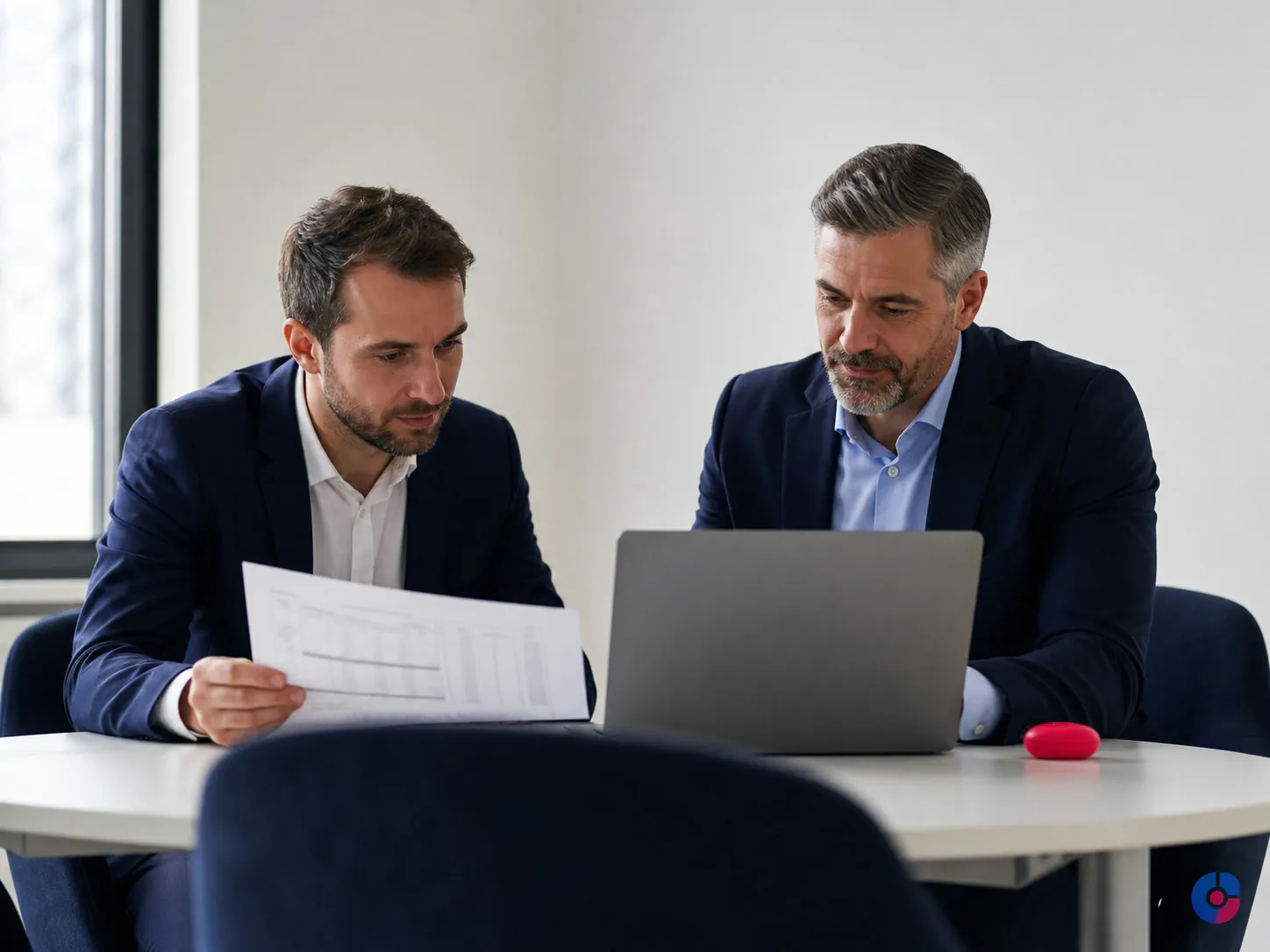 Finance manager and director reviewing prepared schedules before approval