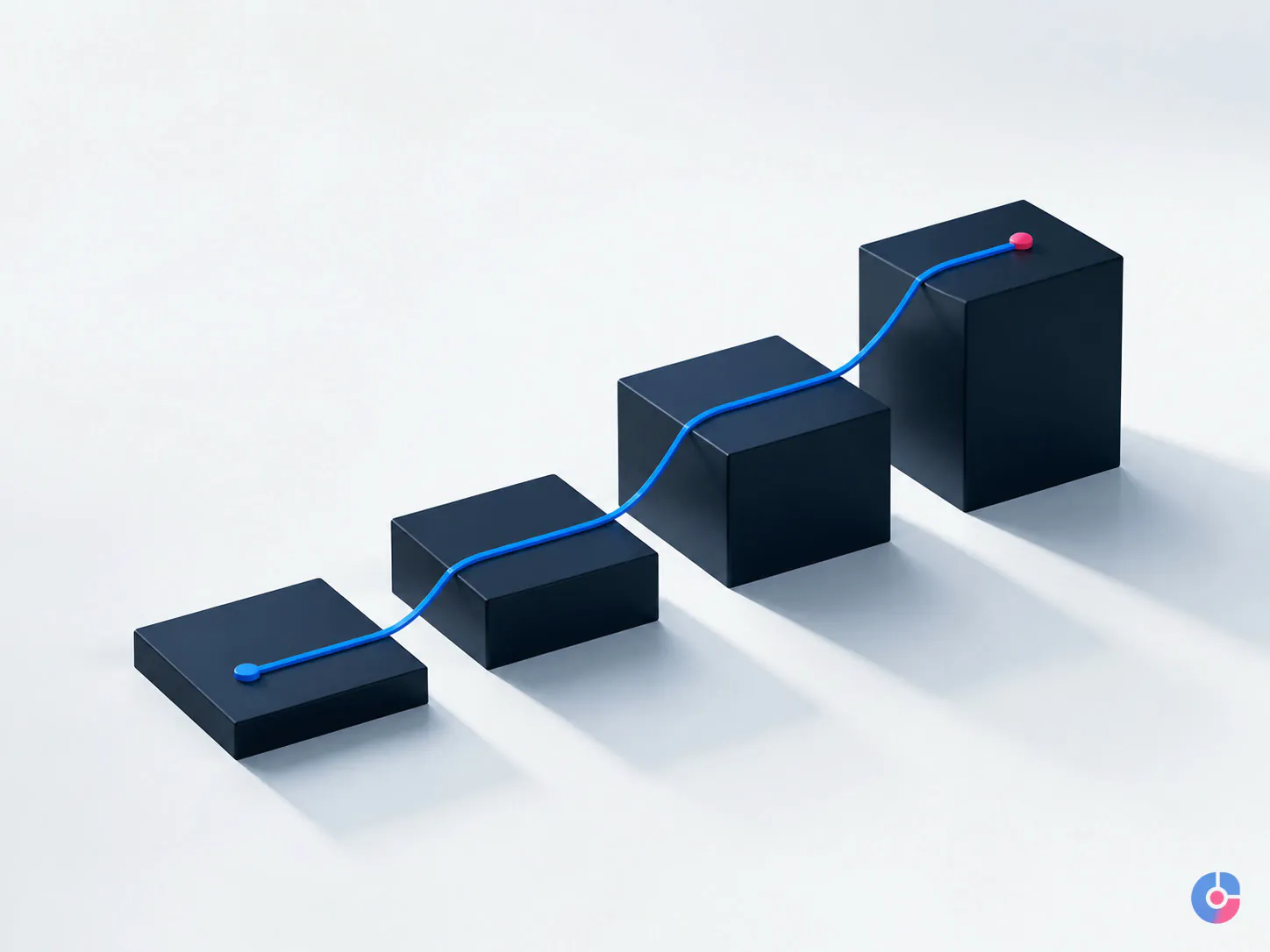 Abstract ascending platforms representing a four week appointment setter ramp plan