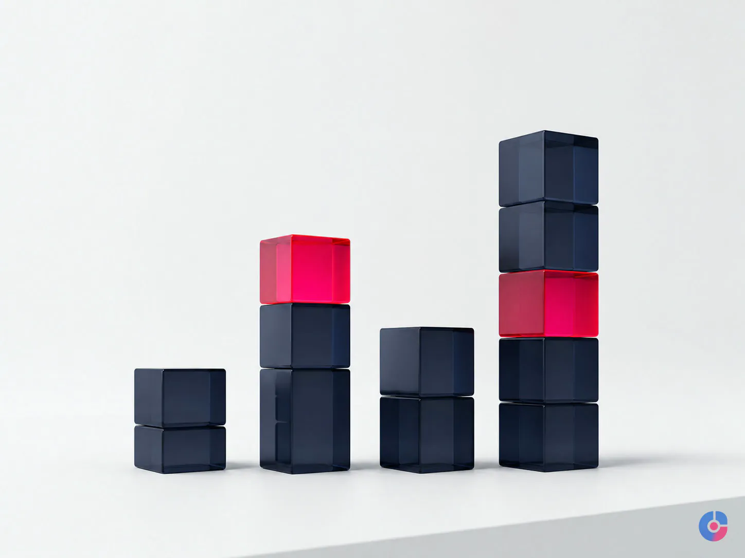 Abstract render of staffing cost models with hidden cost layers inside each column