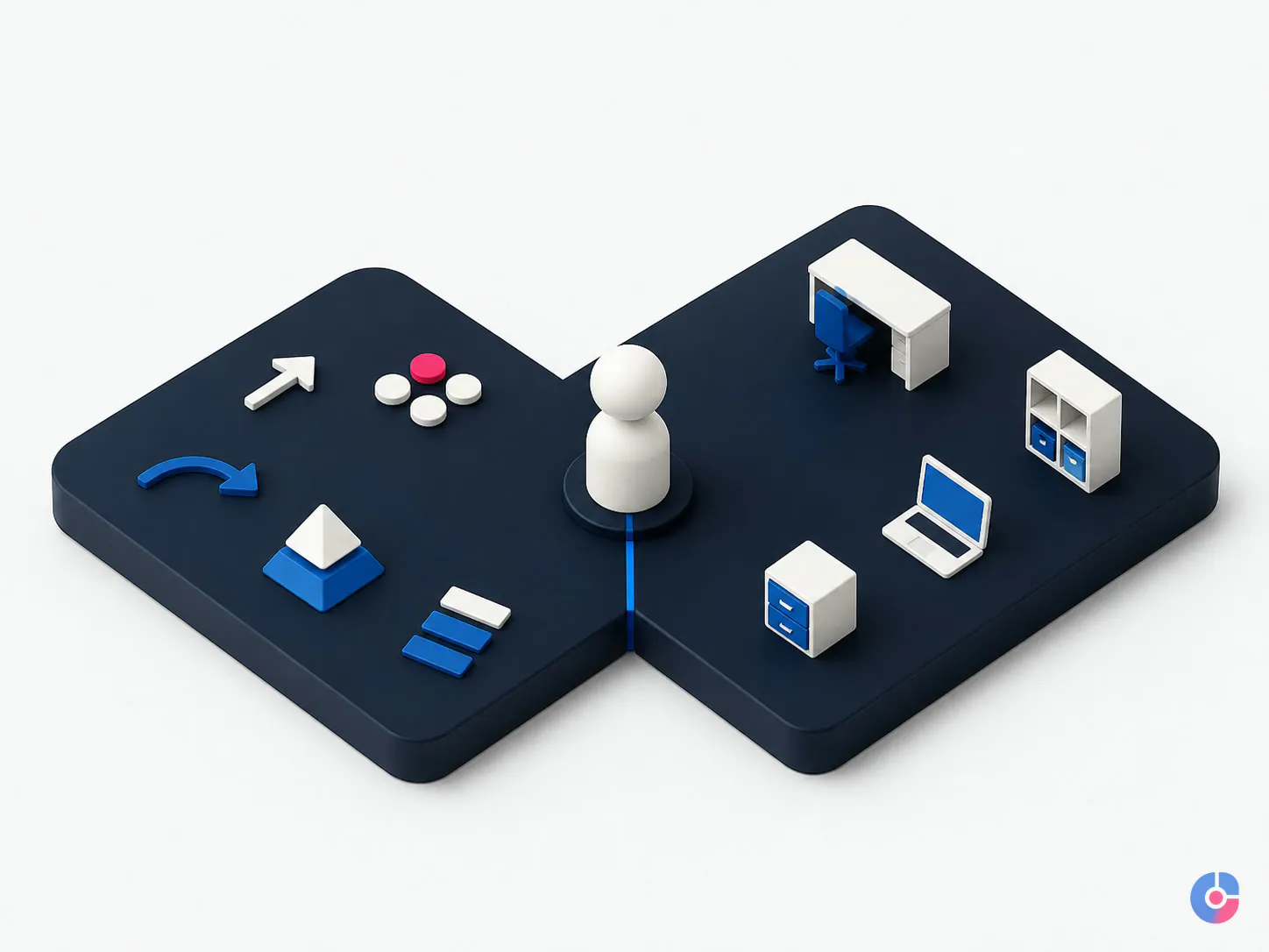 Isometric diagram splitting client direction from provider hosting responsibilities