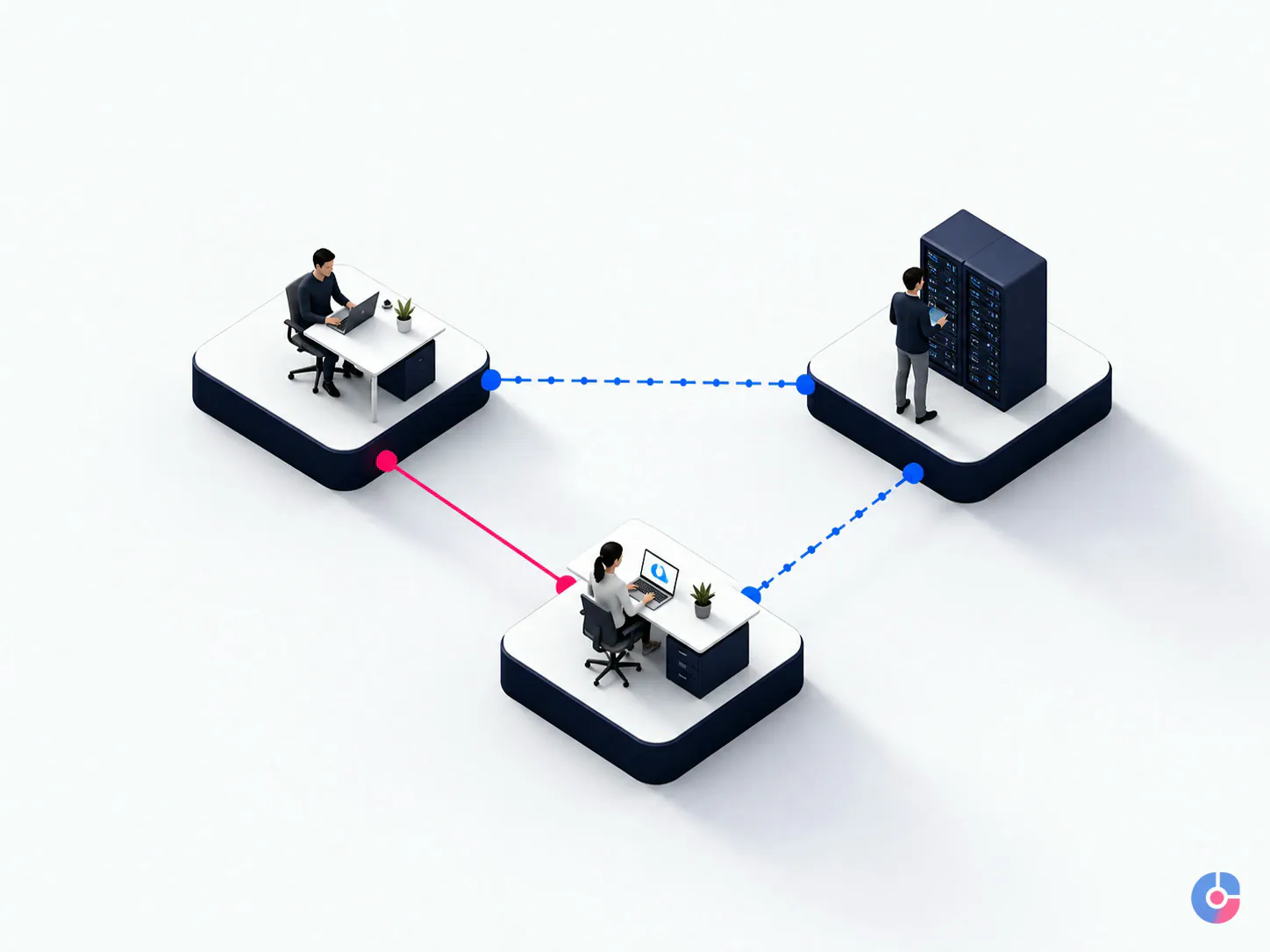 Isometric diagram showing the client host and employee relationship in hosted staffing