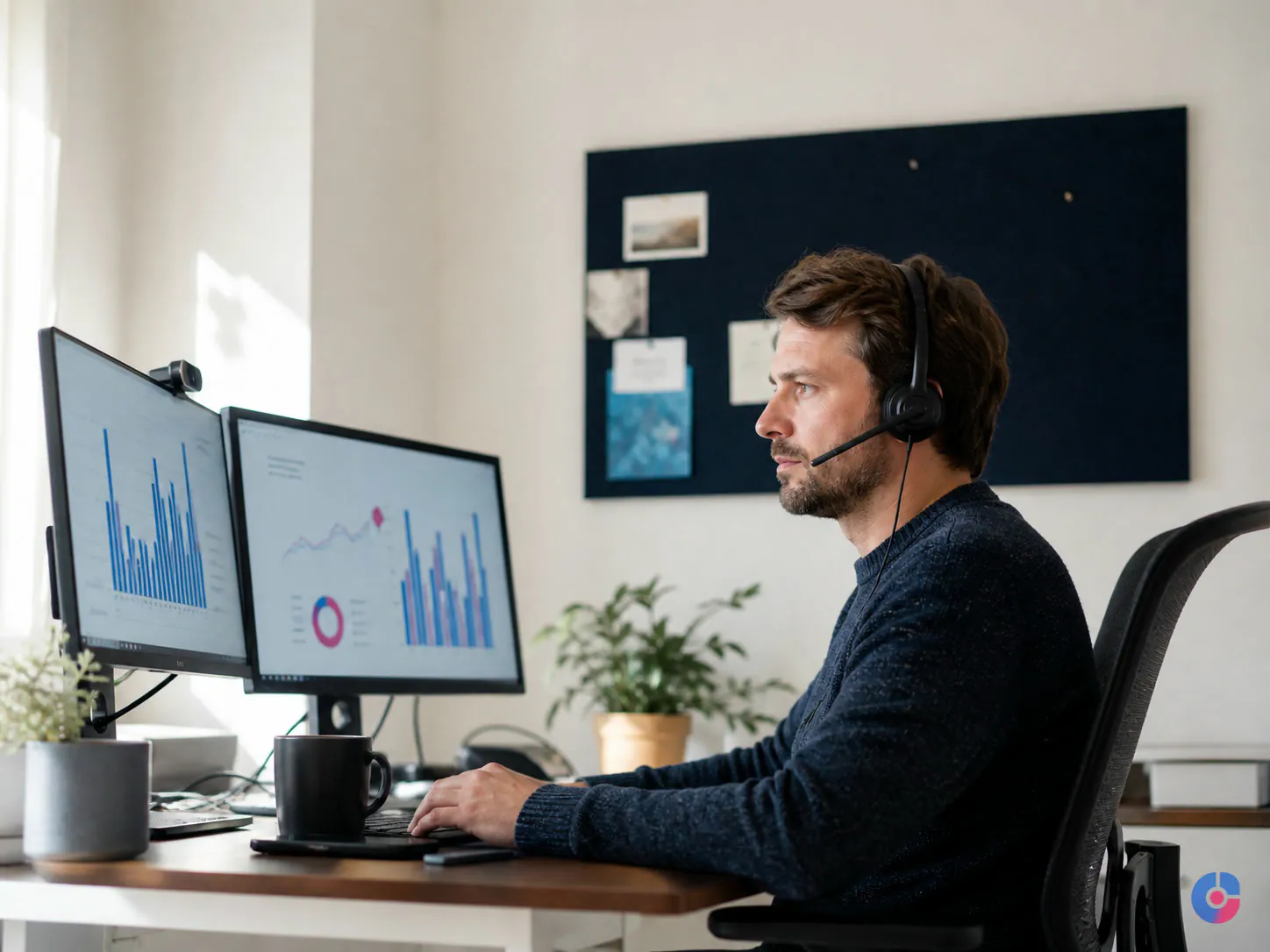 Hosted remote employee working at a fully equipped managed workstation with IT support