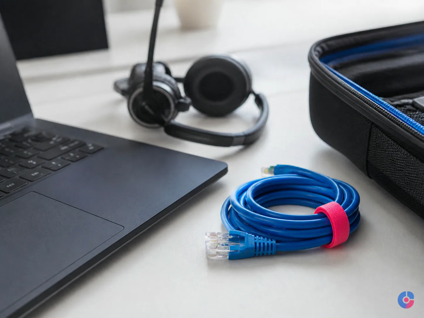 Equipment and headset prepared by a host provider for a new remote employee