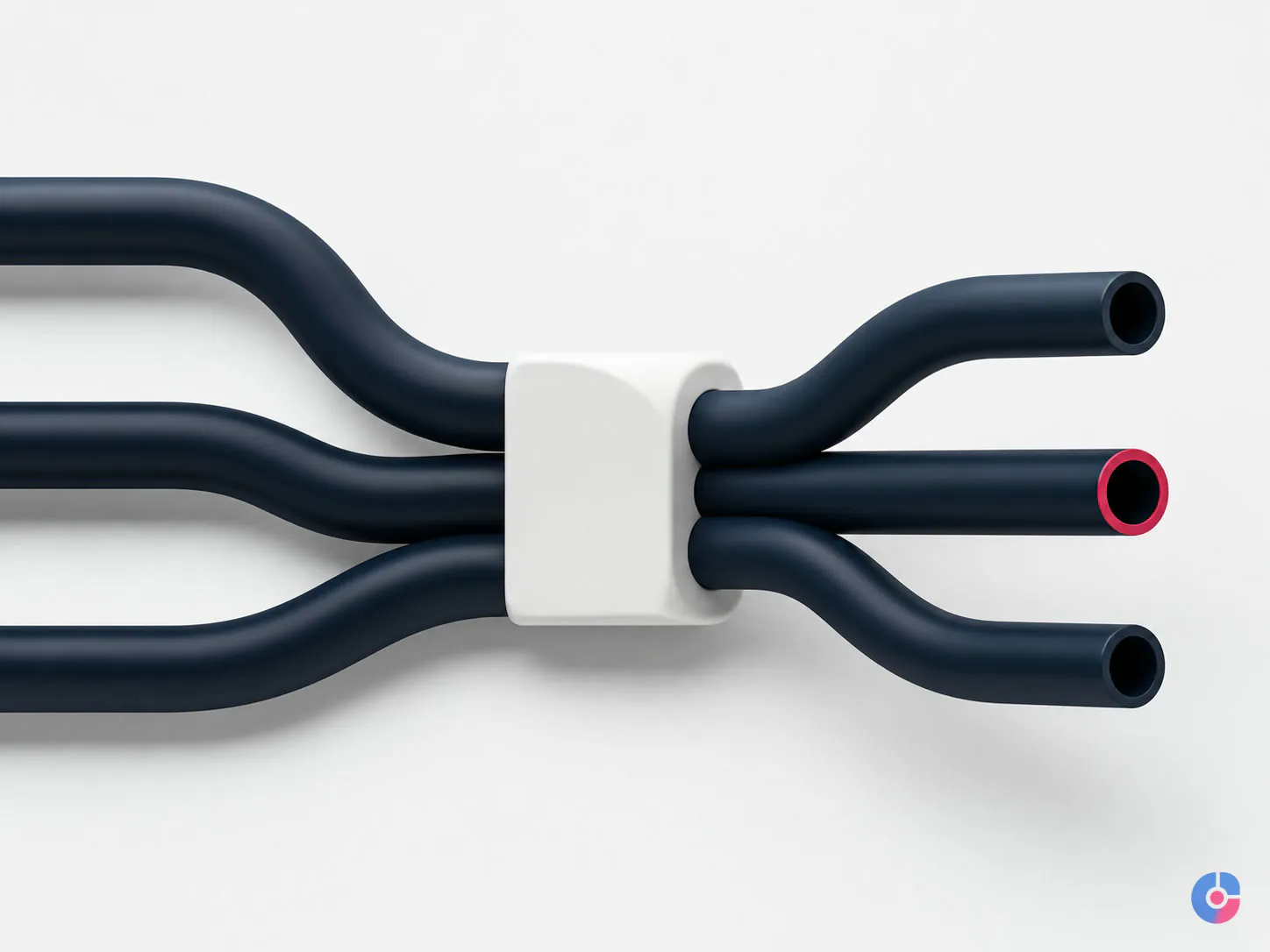 Converging tubes concept representing inbound call routing and escalation paths