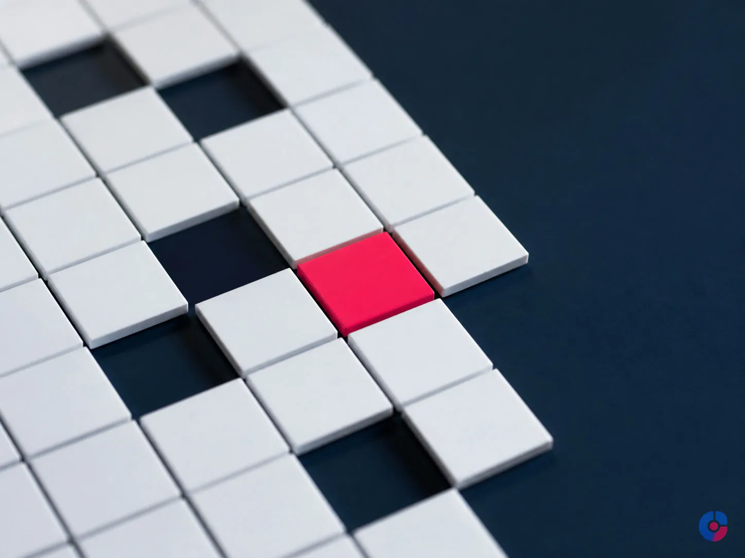 Abstract tile grid with gaps representing incomplete fields in customer records