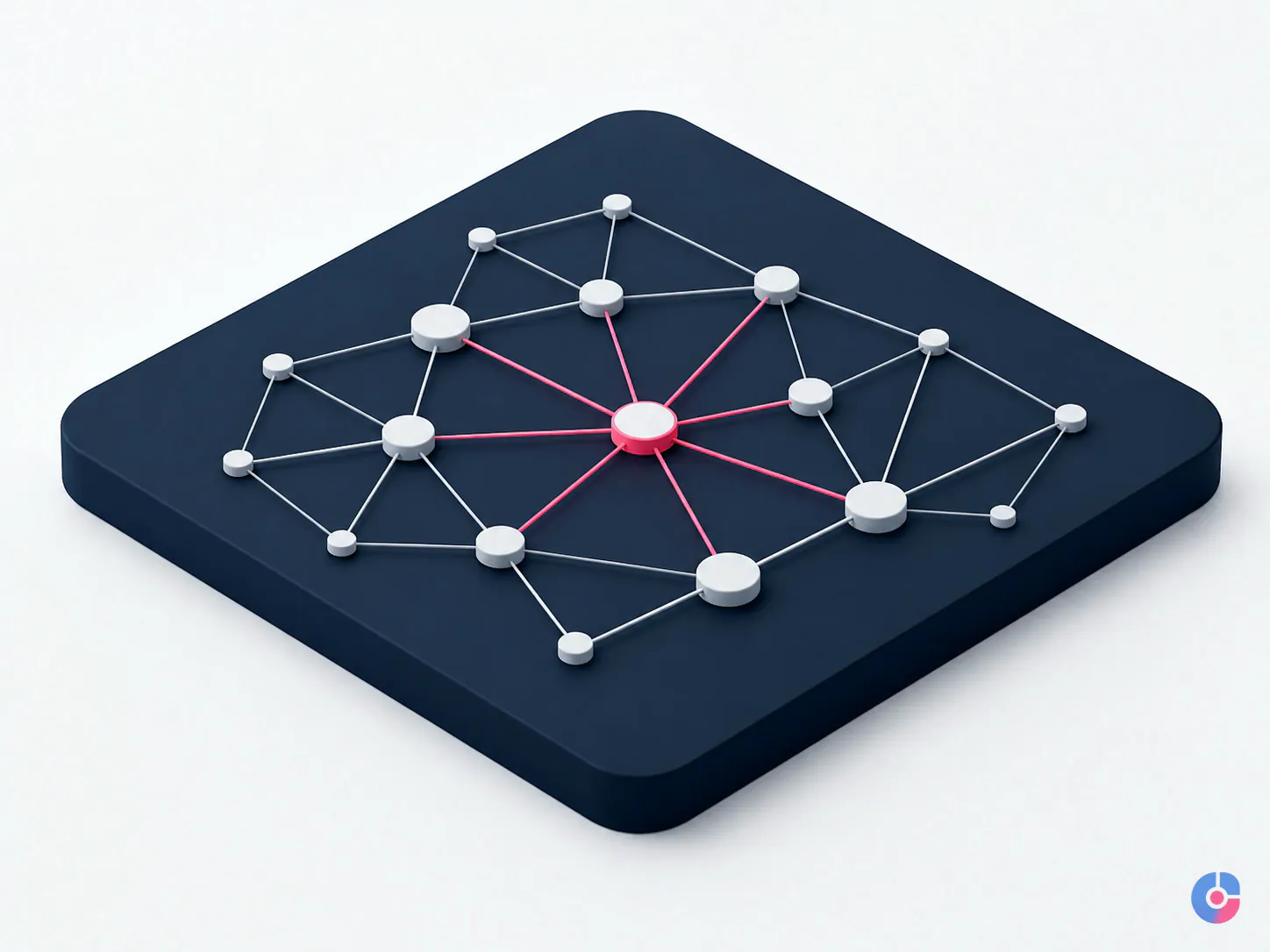 Isometric node network render showing internal links connecting blog posts and pages