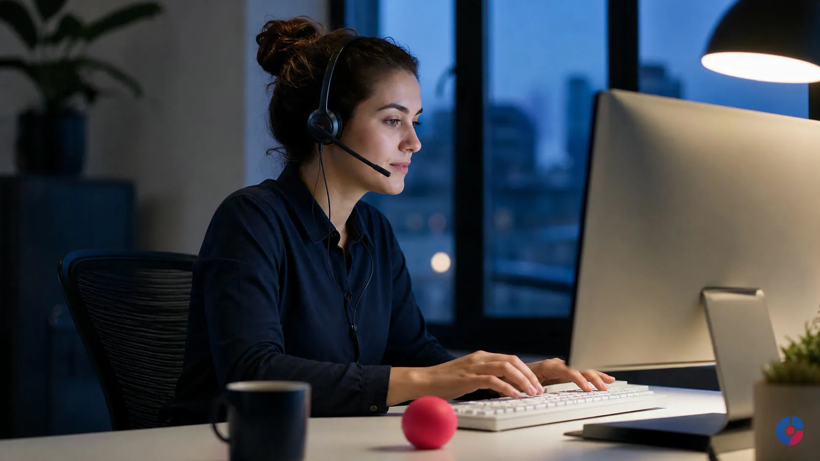Live chat agent responding to website visitors during evening peak browsing hours