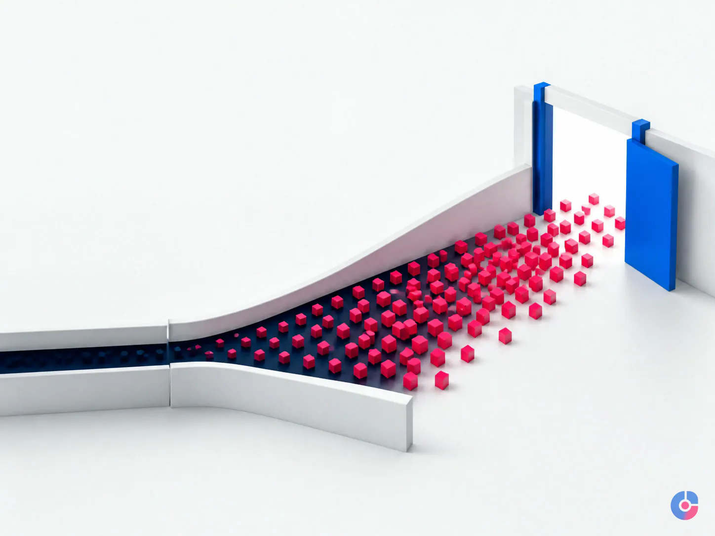 Abstract render of marketing execution throughput increasing through a widening channel