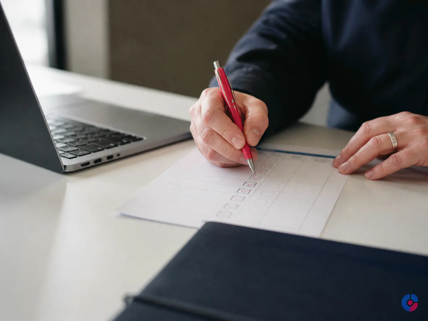 Marketer working through a production checklist to keep support team output consistent