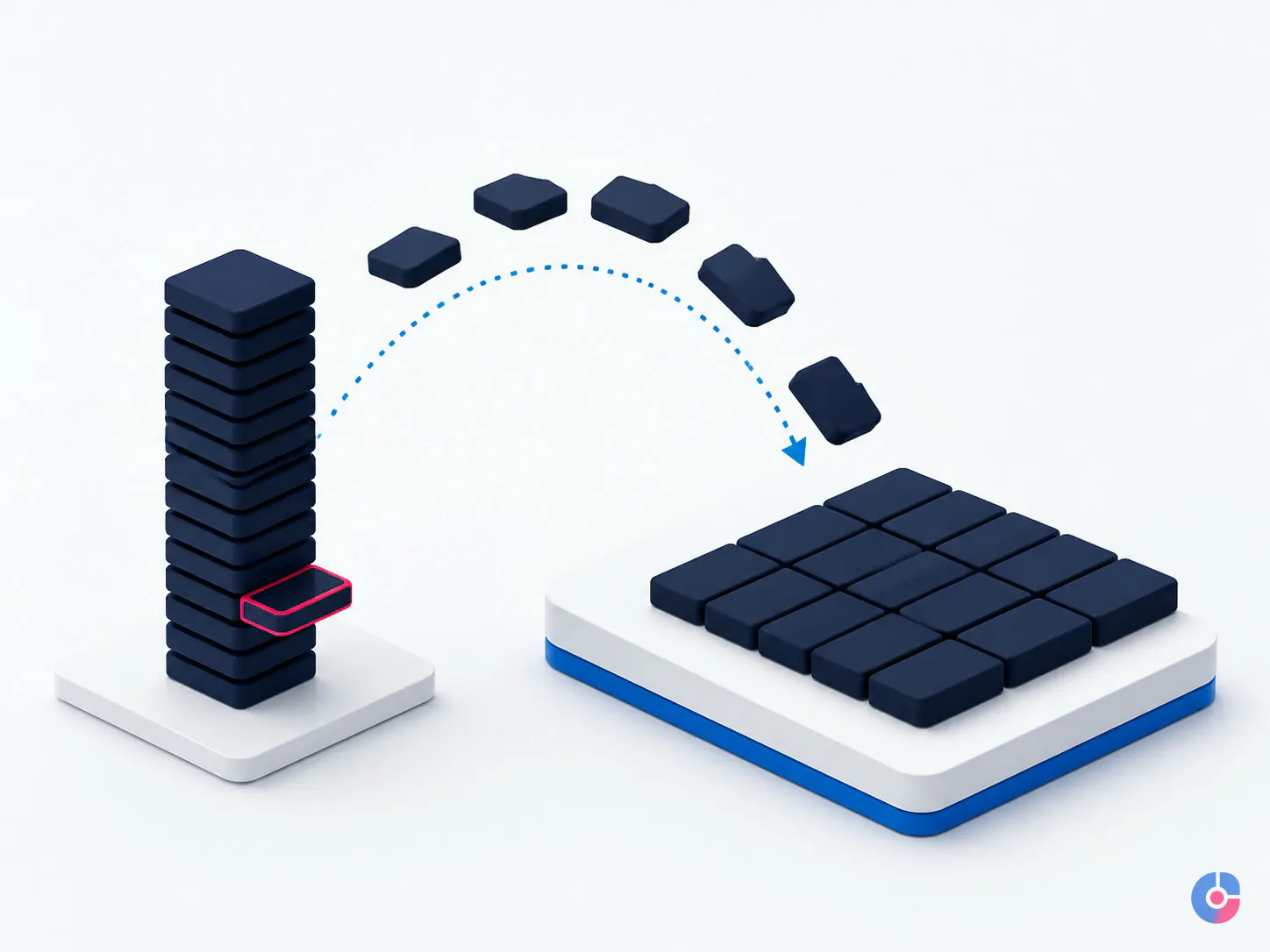 Isometric render of routine marketing tasks transferring to a support team