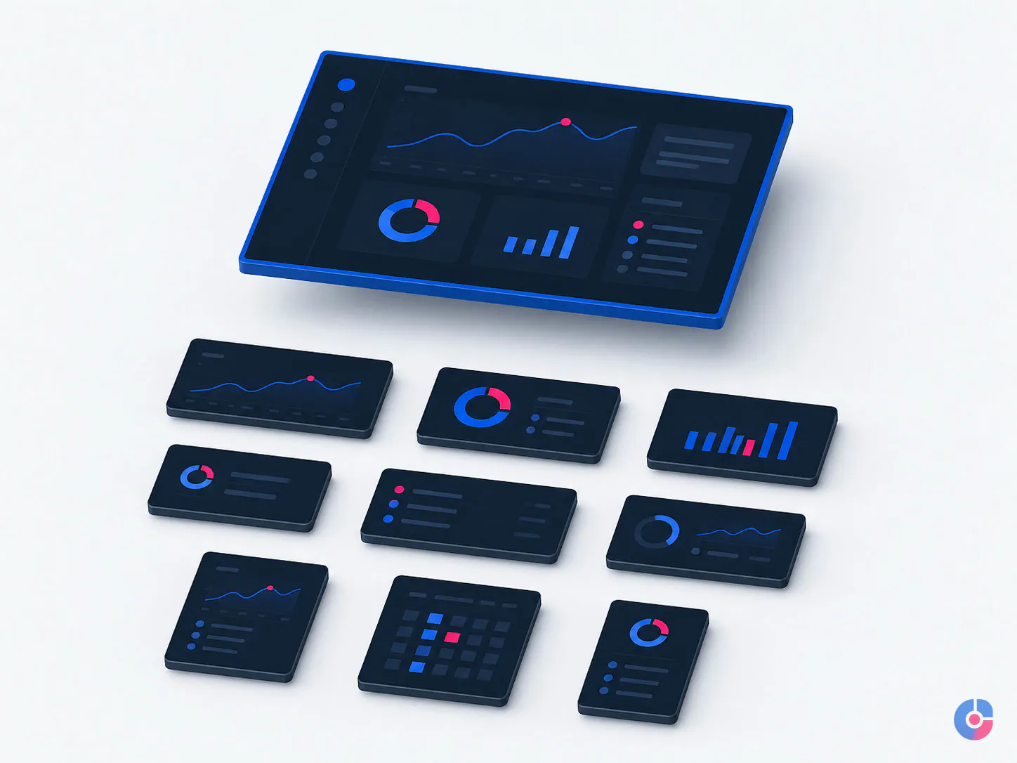 Isometric master artboard generating nine derived sizes for campaign placements